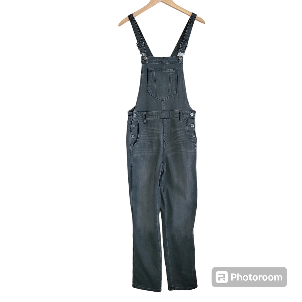 Old Navy Faded Black Straight Leg Classic Overalls Sz 12